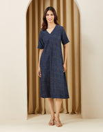Ajrakh print detail on the Indigo Ajrakh Print Indian Midi Dress