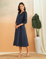 Blue Cotton Striped Midi Dress