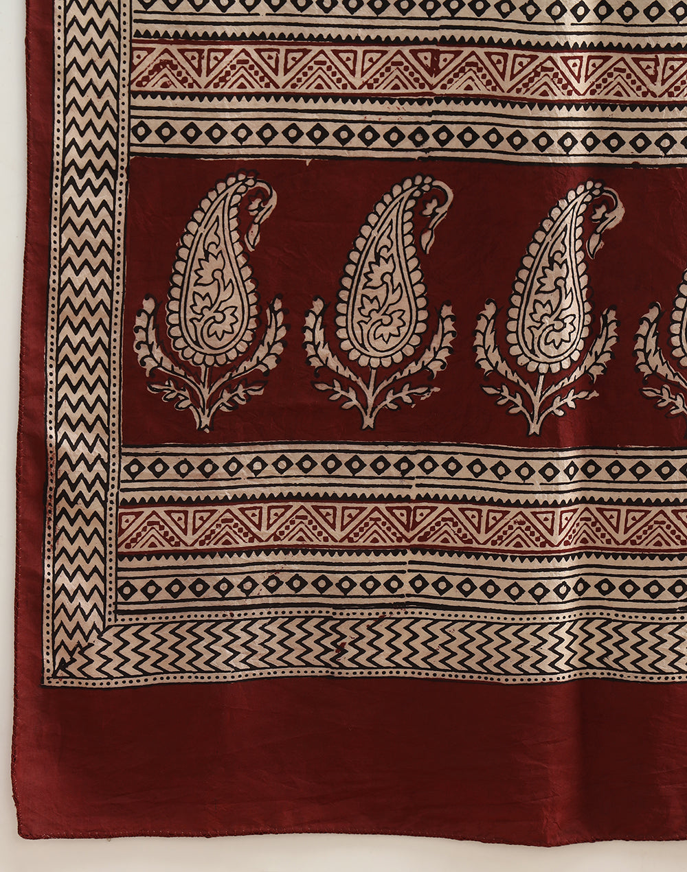 Natural-Red Silk Bagh Printed Stole
