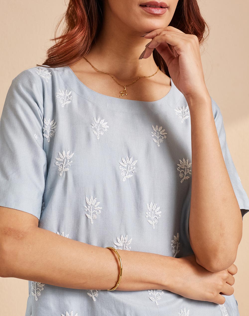 Light Blue Silk Blend Chikankari Arcadian Top