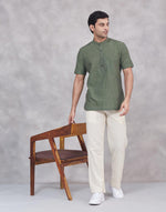 Green Cotton Mid Placket Shirt