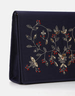 Navy Hand Embroidered Clutch