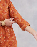 Orange Cotton Silk Hand Block Printed Long Kurta