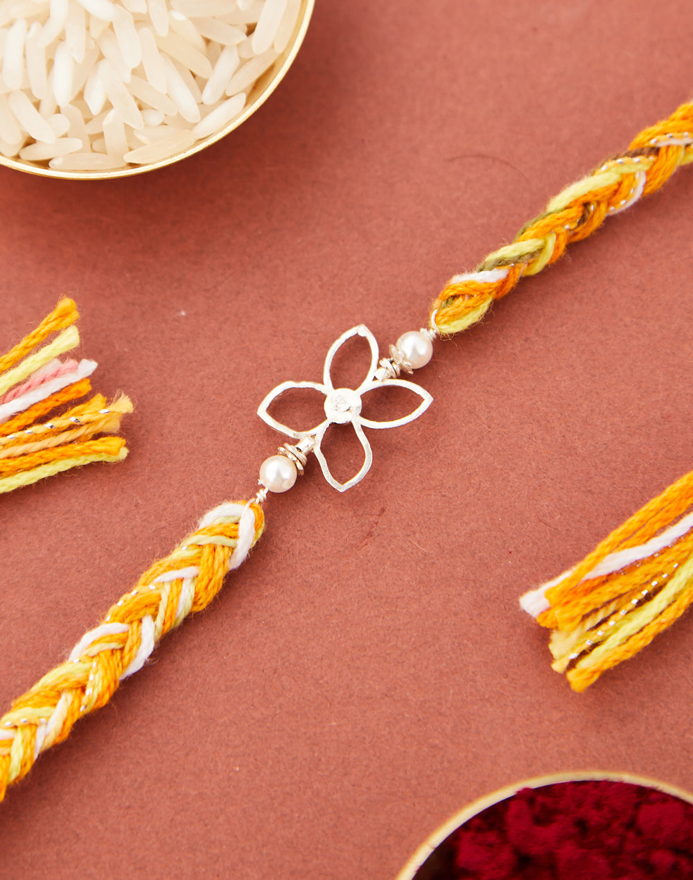 Multi Silver Floral Motif Rakhi
