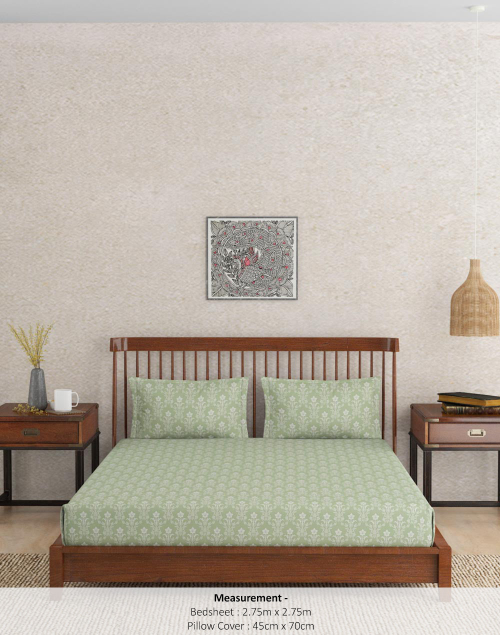 Green Roshni Printed Cotton Bed Sheet With Pillow Covers