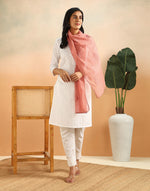 Orange Cotton Silk Chikankari Stole