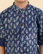 Indigo Cotton Dabu Printed Kurta Long