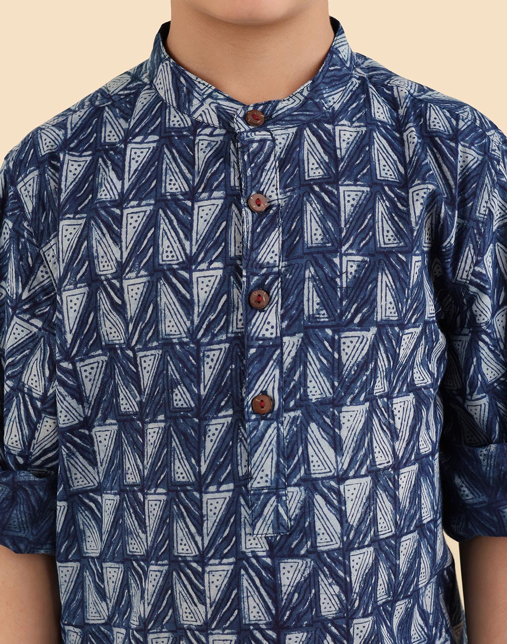 Indigo Cotton Dabu Printed Kurta Long