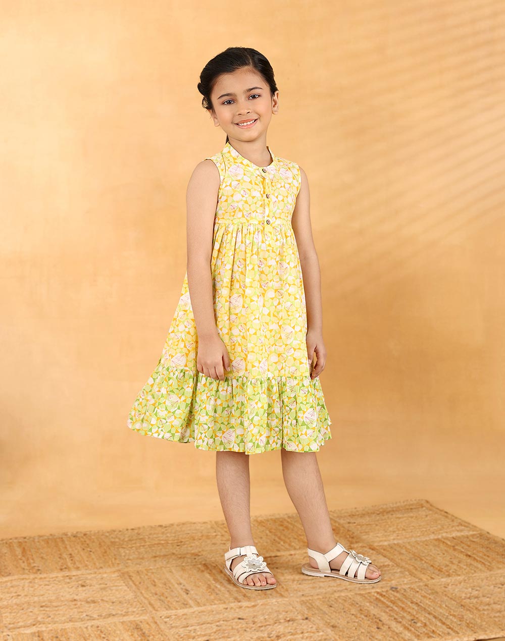 Yellow Cotton Printed Dress