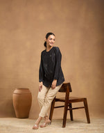 Black Cotton Silk Hand Embroidered Tunic