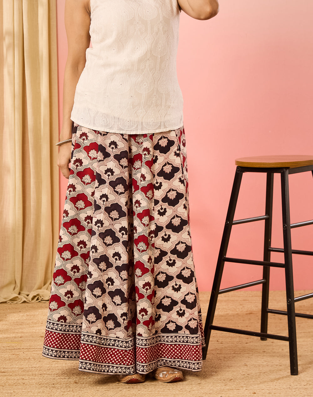 Maroon Bagh Print Ghera Skirt in soft cotton