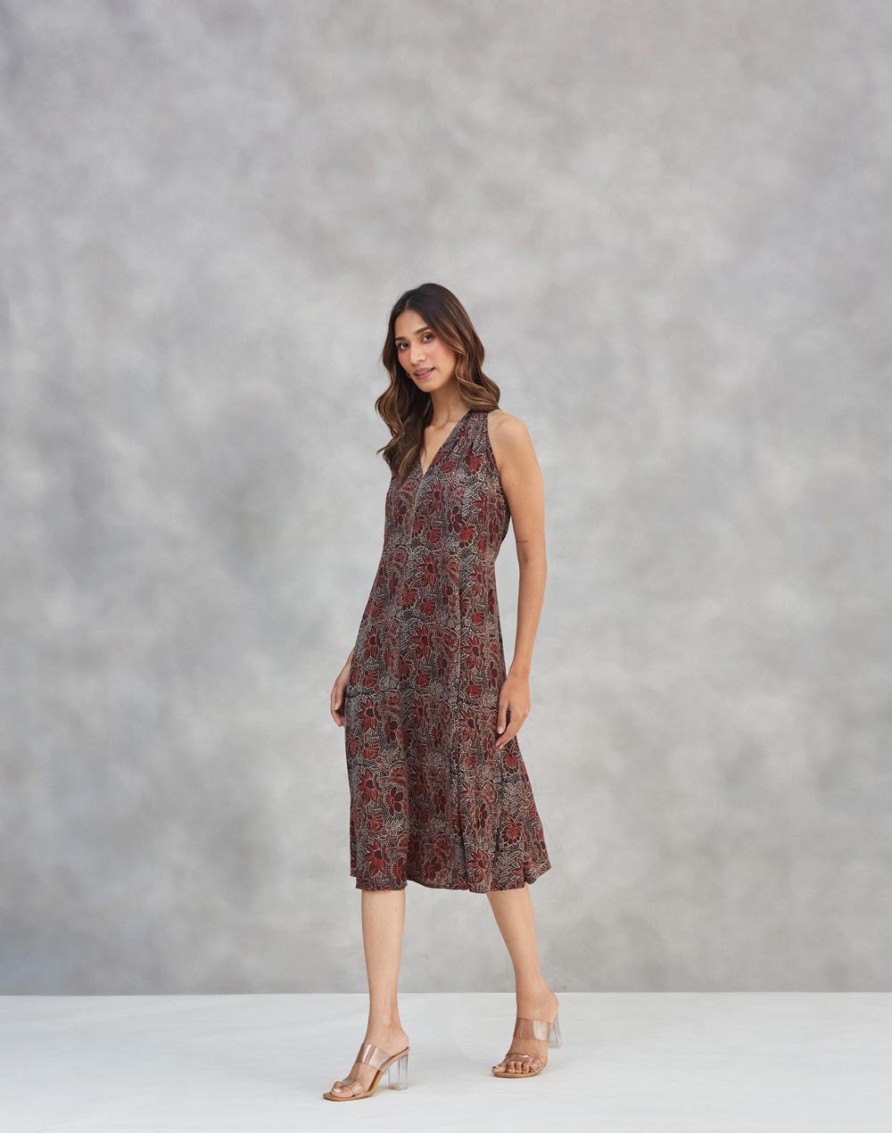 Black Rayon Blend Ajrakh Short Dress