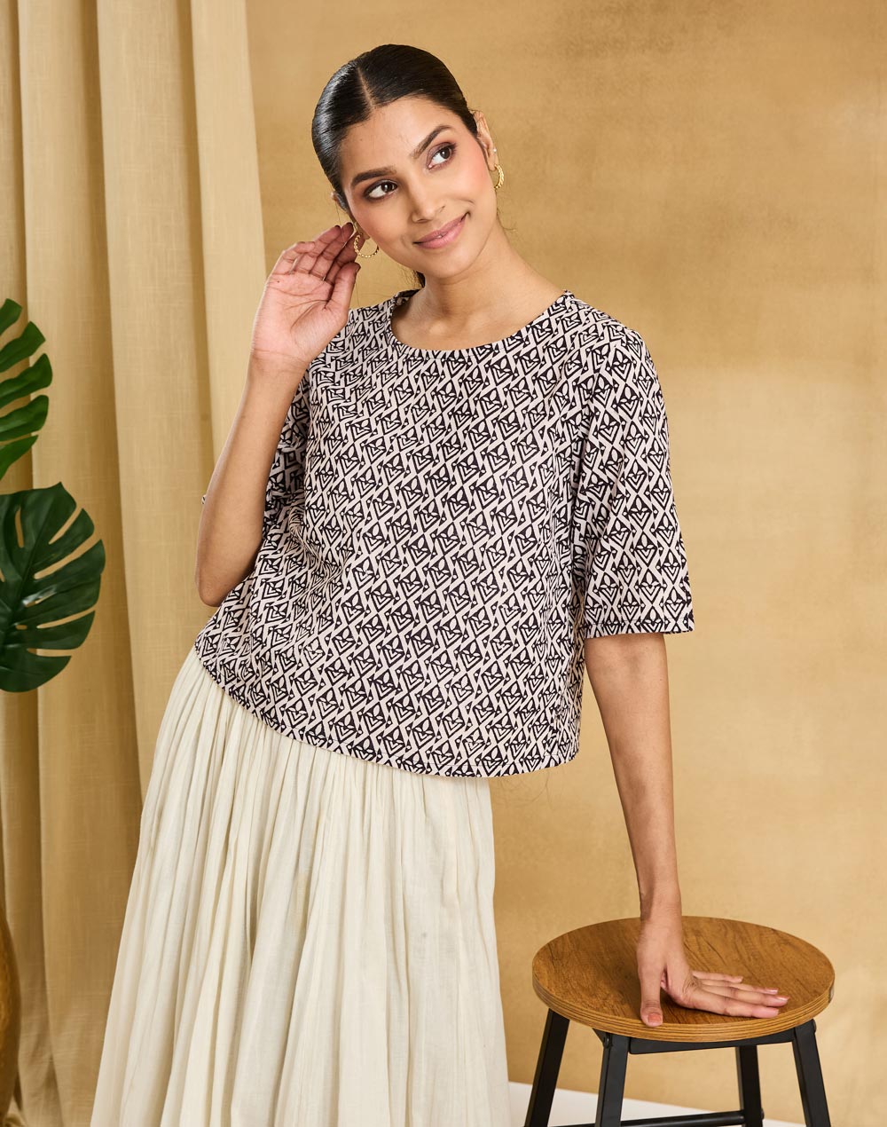Black Cotton Bagh Printed Short Top