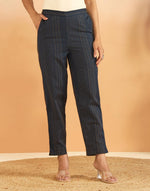 Navy Cotton Striped Casual Tapered Stride Pant