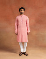 Pink Cotton Chikankari Slim Fit Long Kurta
