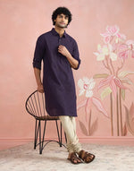 Purple Cotton Dobby Pathani Kurta for Men from Fabindia UK