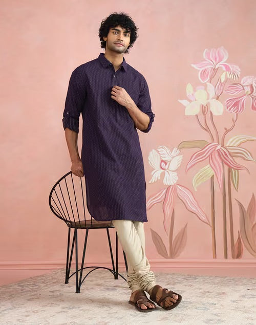 Purple Cotton Dobby Pathani Kurta for Men from Fabindia UK