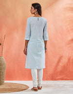 Light Blue Cotton Chikankari Knee Length Kurta