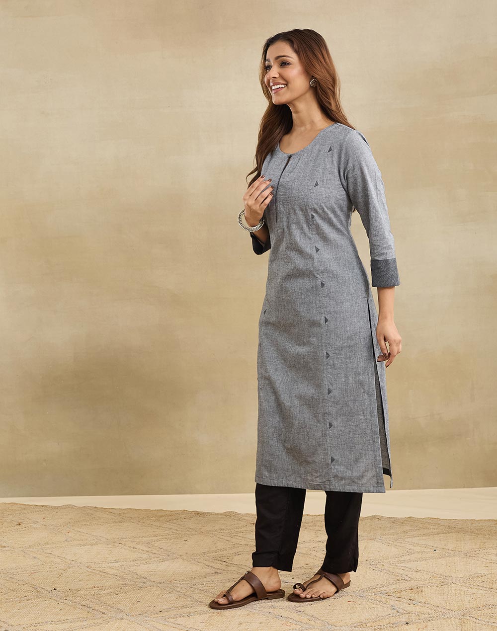 Grey Cotton Long Kurta