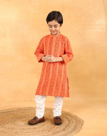 Orange Cotton Blend Hand Block Printed Long Kurta