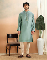 Mint Viscose Blend Dobby Slim Fit Long Kurta