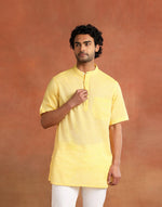 Yellow Cotton Dobby Short Kurta