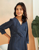 Blue Cotton Striped Midi Dress