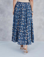 Blue Cotton Bagru Printed Skirt Midi