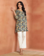 Green Cotton Ajrakh Short Kurta
