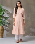 Orange Cotton Chikankari Slim Fit Long Kurta