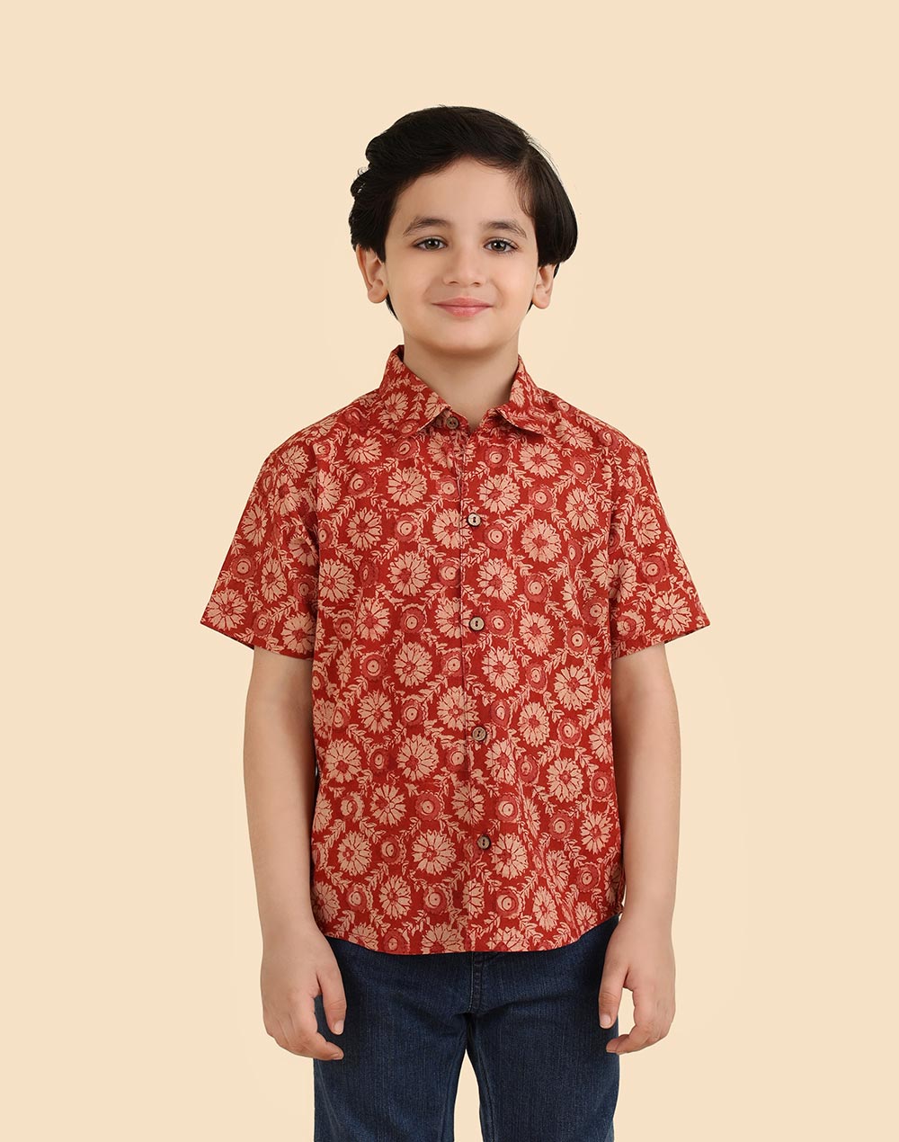 Red Cotton Kalamkari Printed Shirt