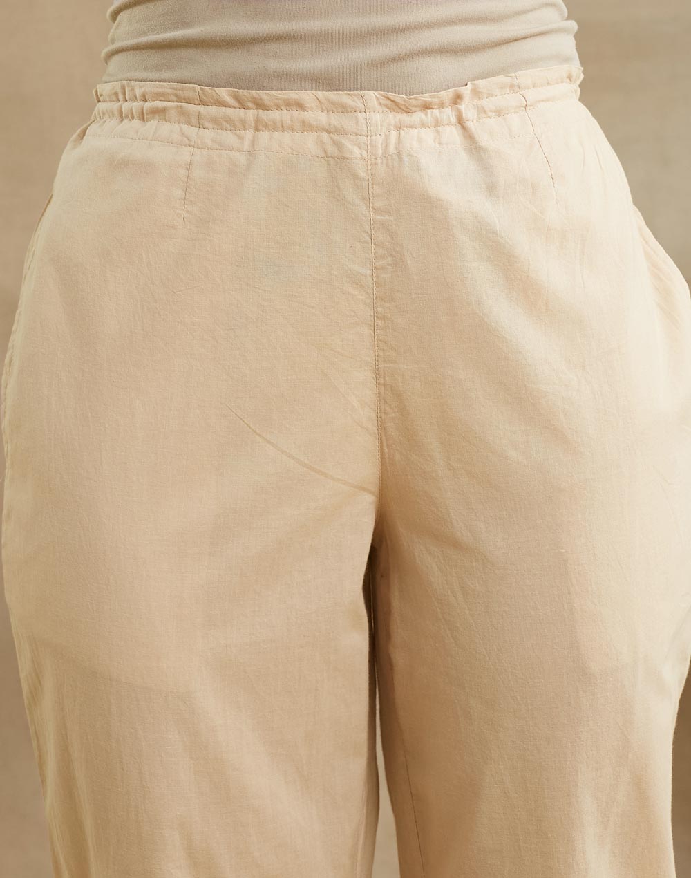 Beige Cotton Chikankari Ethnic Pant