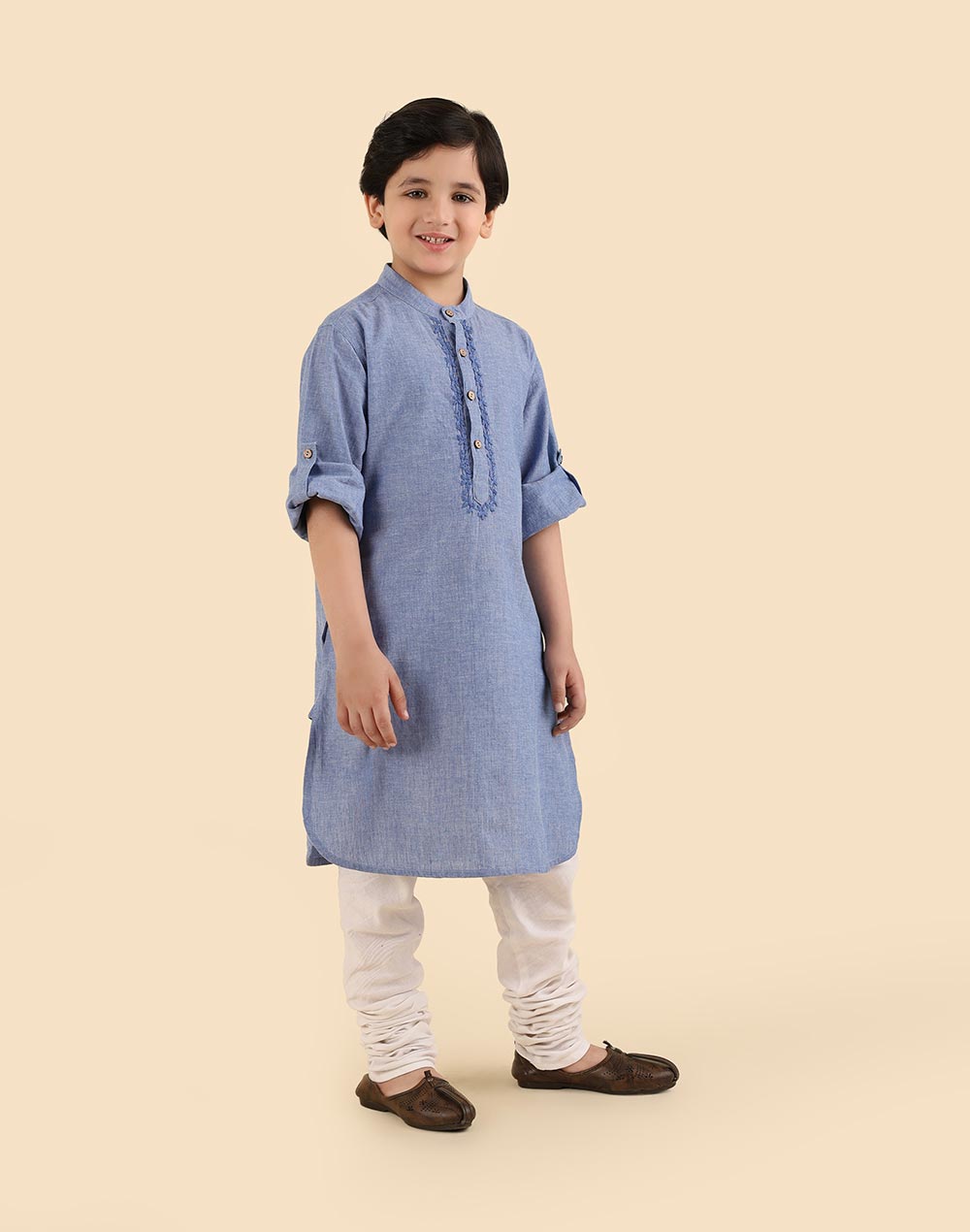 Blue Cotton Chikankari Kurta Long