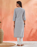 Grey Cotton Chikankari Long Kurta