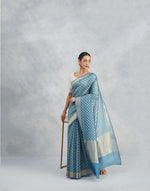 Blue Cotton Silk Blend Banarsi Sari
