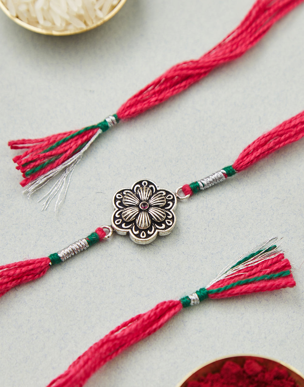 Pink Metal Floral Oxidised Rakhi