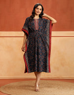 Blue-Red Cotton Ajrakh Printed Kaftan