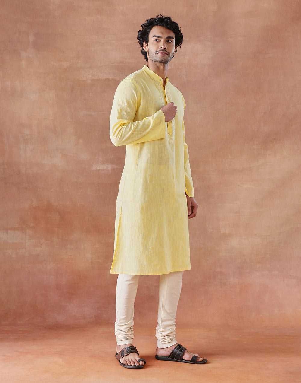 Yellow Cotton Chikankari Long Kurta