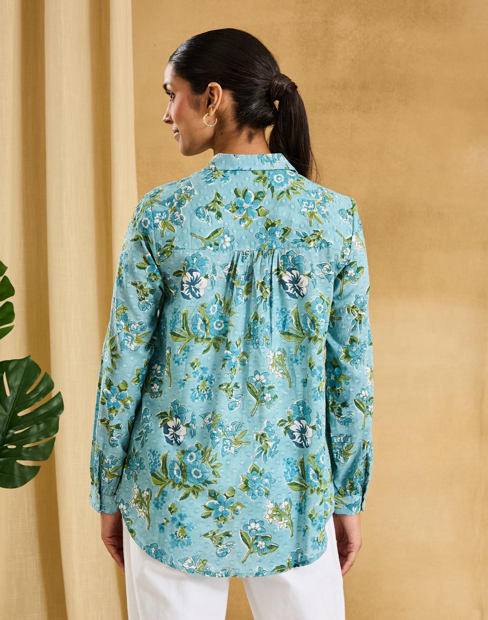 Blue Cotton Hand Block Printed Alma Shirt