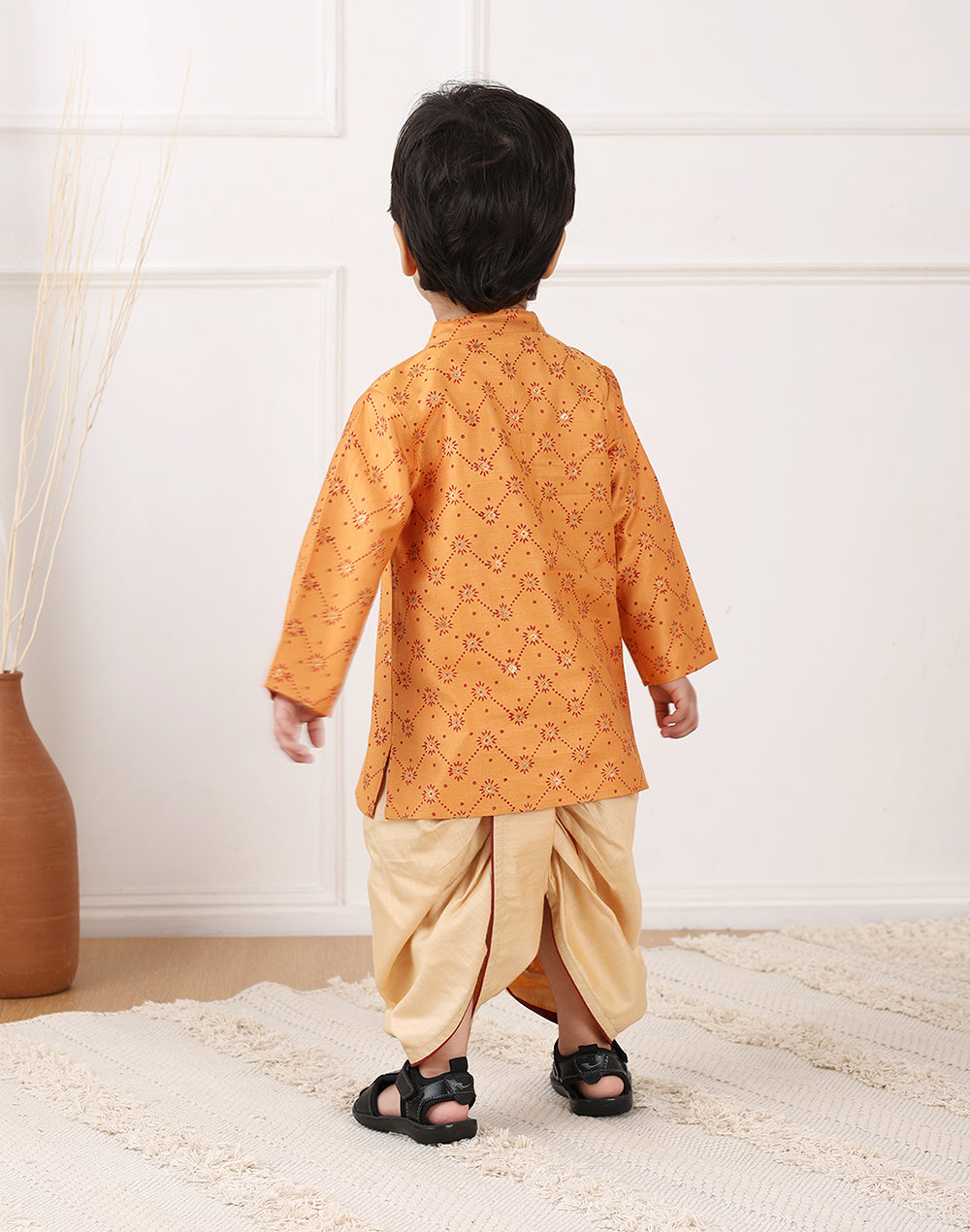 Yellow Viscose Blend Hand Block Printed 2pc Dhoti Set