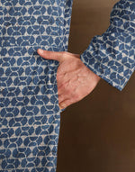 Indigo Cotton Dabu Printed Slim Fit Long Kurta