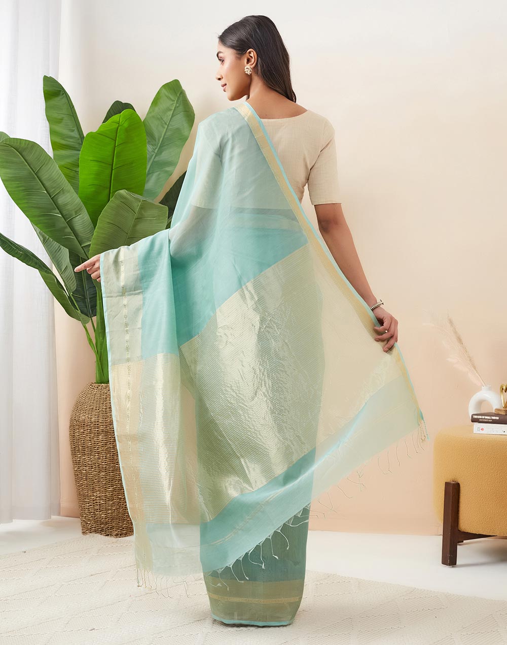 Teal Cotton Silk Blend Maheshwari Woven Wonders Sari