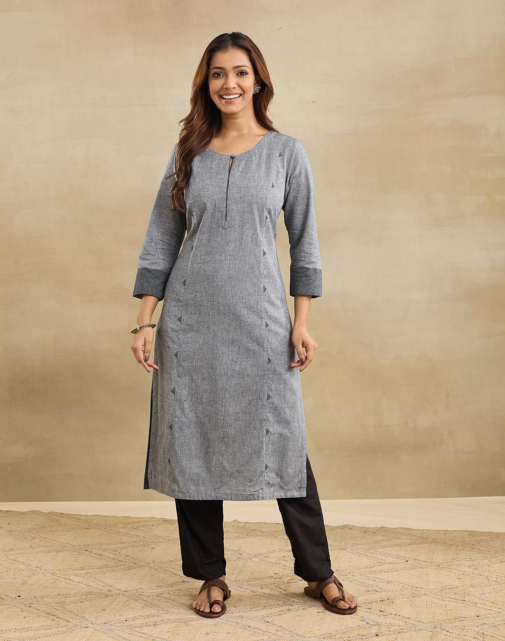 Grey Cotton Long Kurta