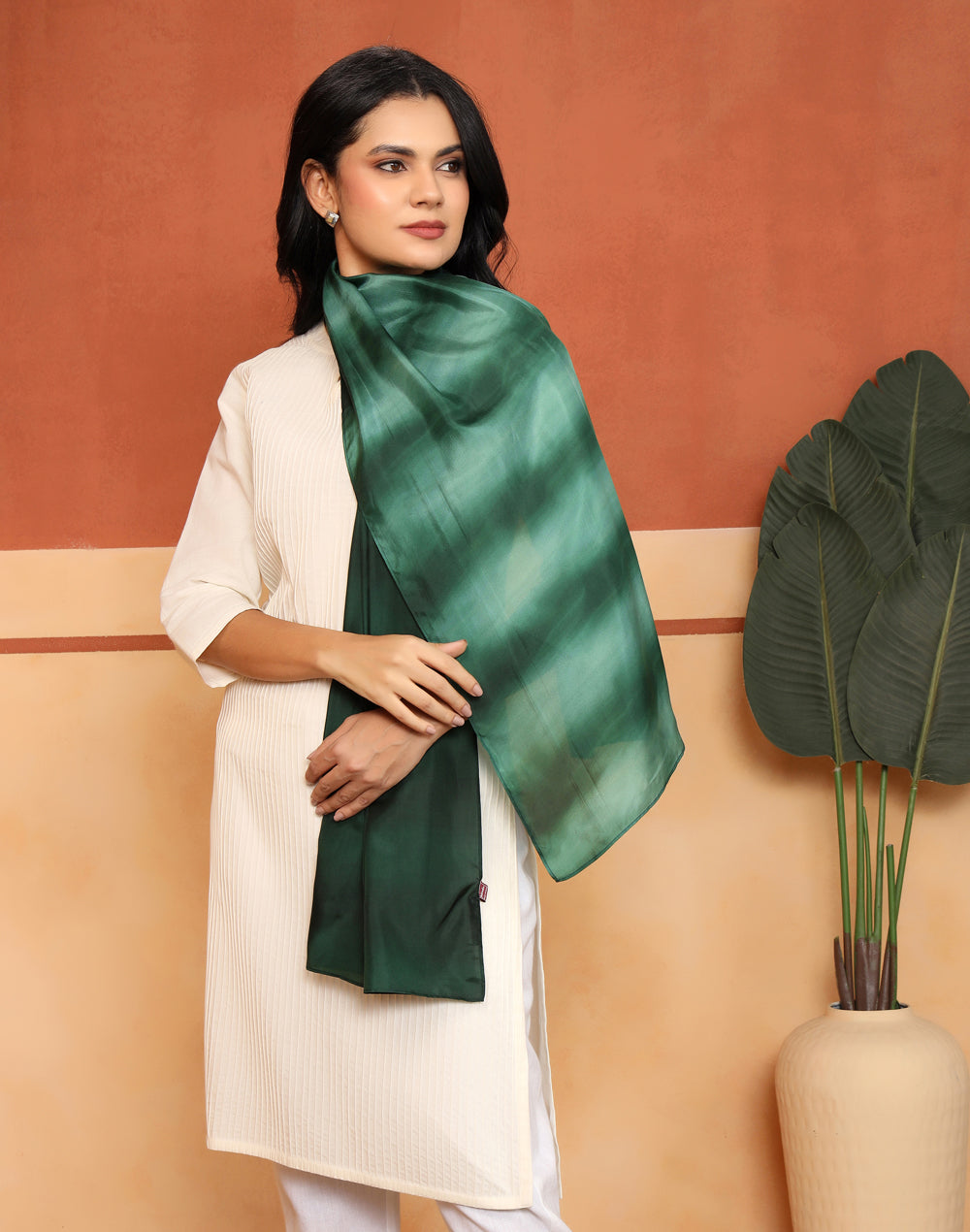 Green Silk Abstract Print Stole for Women from Fabindia UK