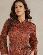 Red Rayon Blend Ajrakh Printed Maxi