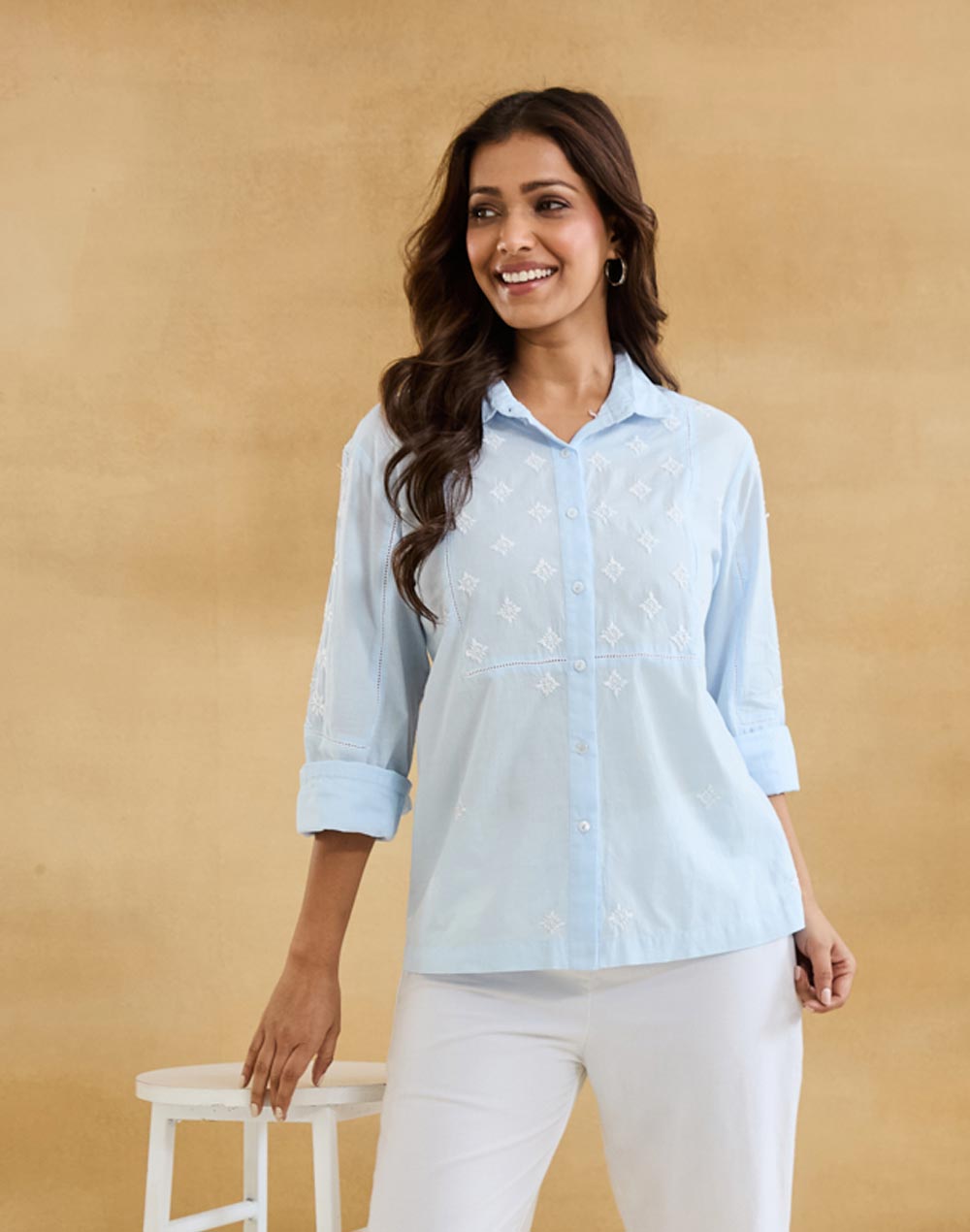 Light Blue Cotton Chikankari Shirt