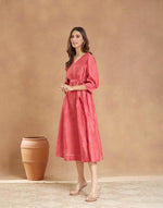 Pink Cotton Silk Hand Block Printed Midi Dress