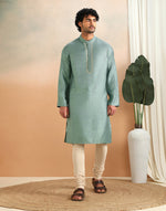 Mint Viscose Blend Dobby Slim Fit Long Kurta
