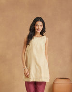 Beige Cotton Silk Embroidered Slim Fit Short Kurta
