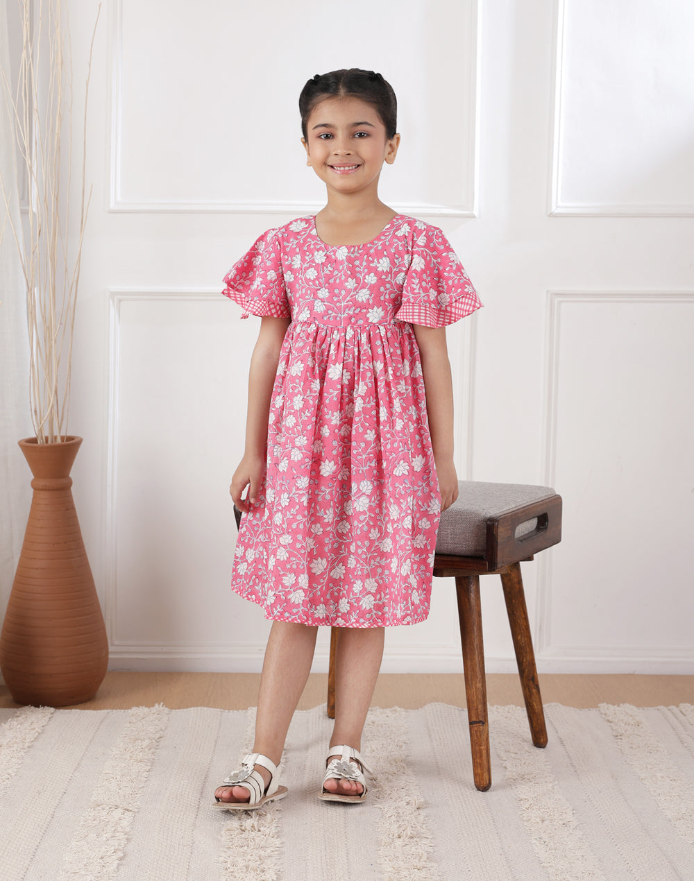 Pink Cotton Hand Block Printed Dress